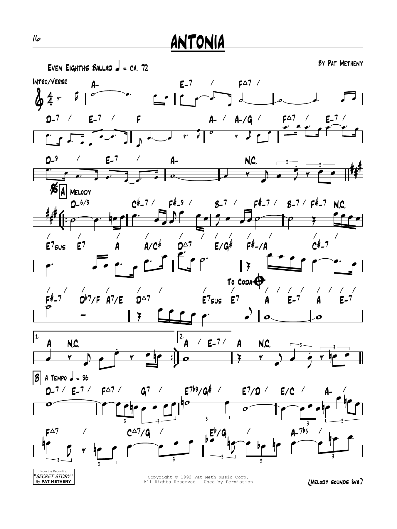 Pat Metheny Antonia Sheet Music