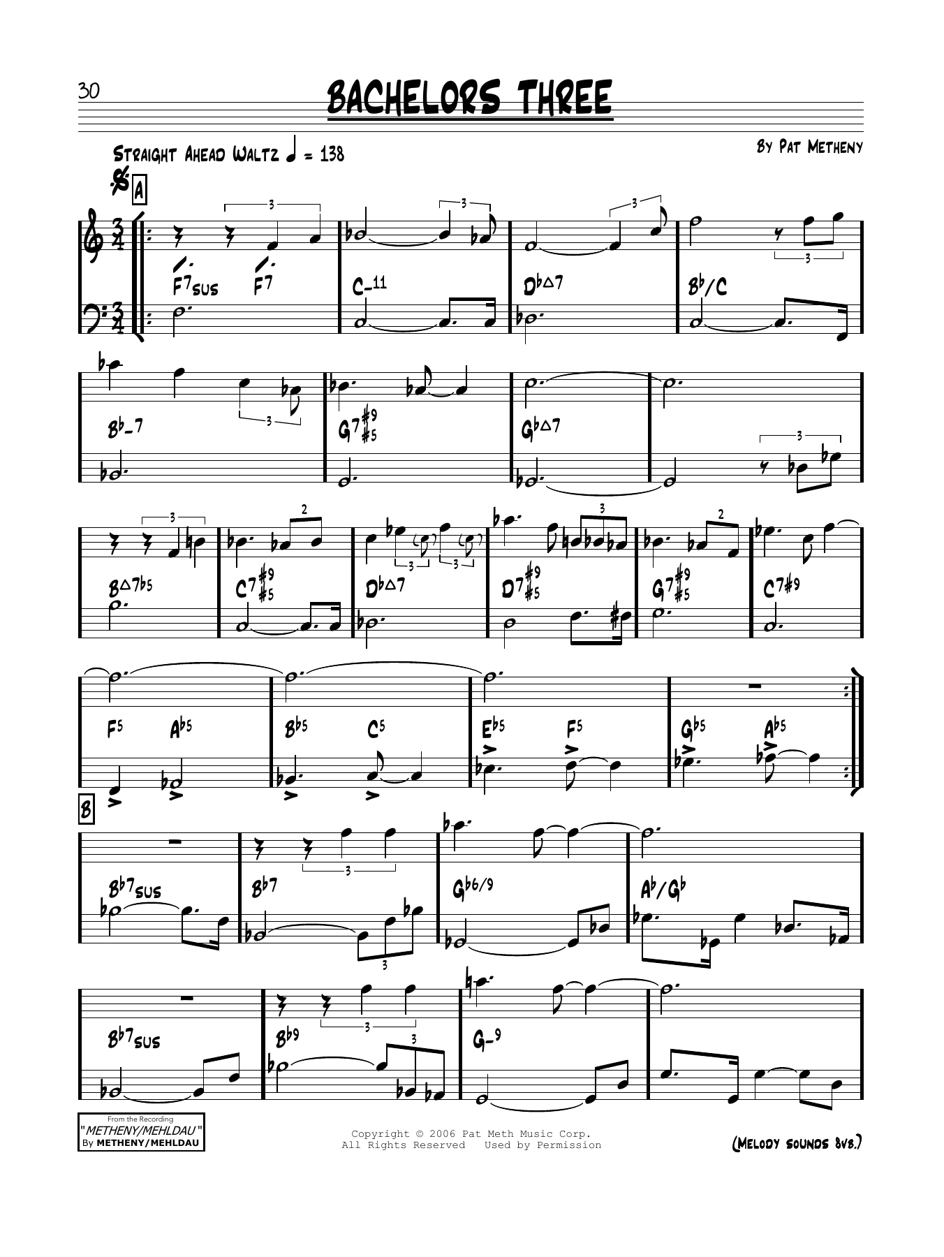 Pat Metheny Bachelors Three Sheet Music
