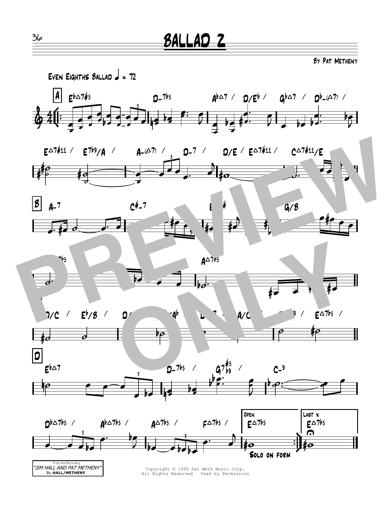 Pat Metheny Ballad Z Sheet Music