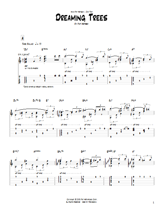 Pat Metheny Dreaming Trees Sheet Music