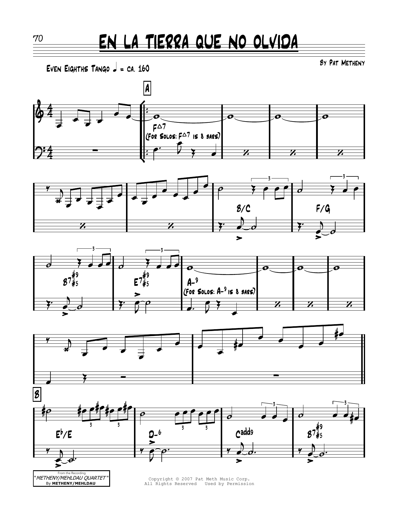 Pat Metheny En La Tierra Que No Olvida Sheet Music