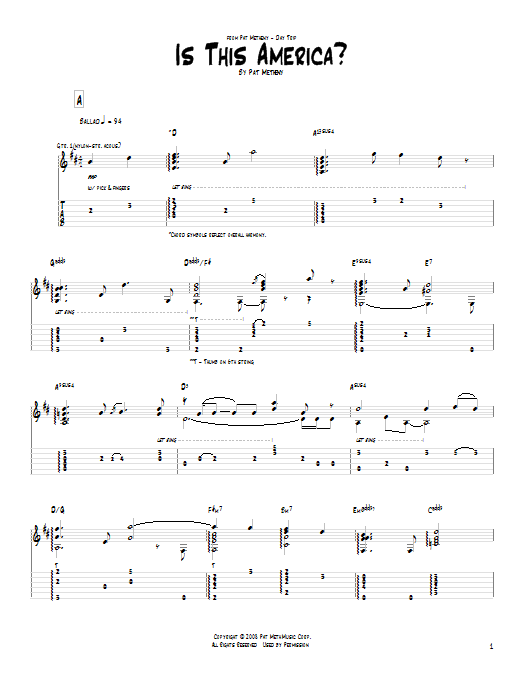 Pat Metheny Is This America? Sheet Music