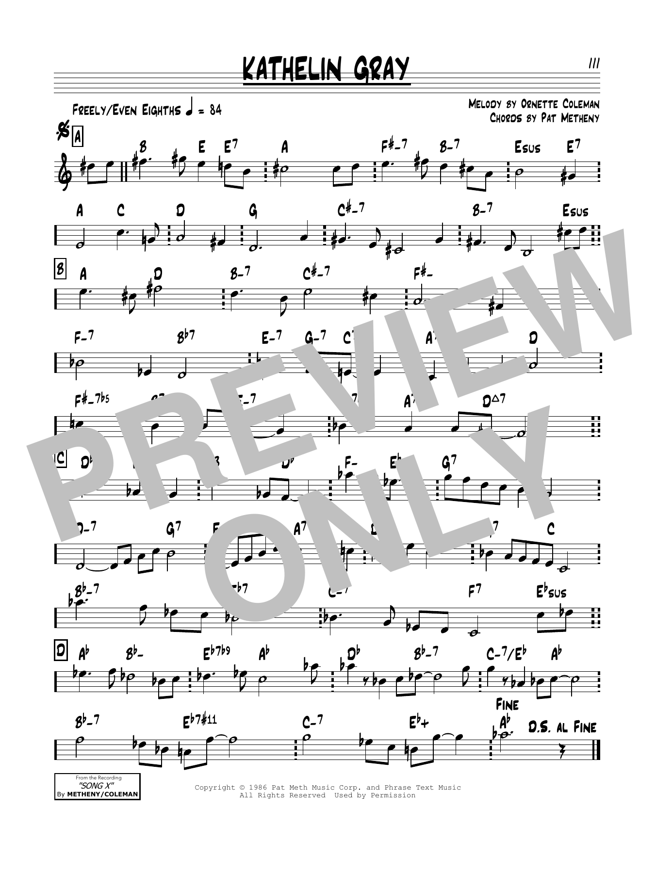 Pat Metheny Kathelin Gray Sheet Music