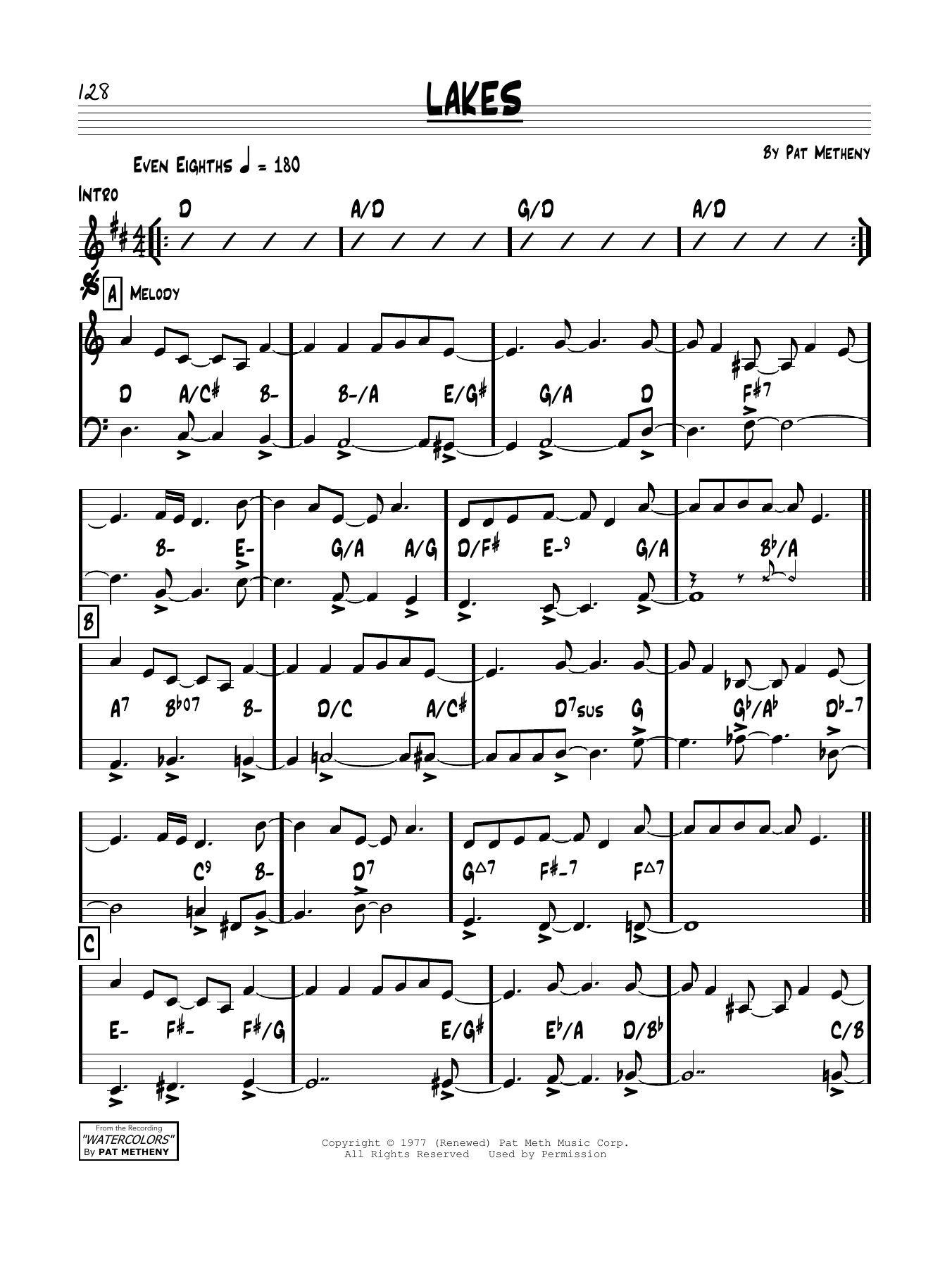 Pat Metheny Lakes Sheet Music
