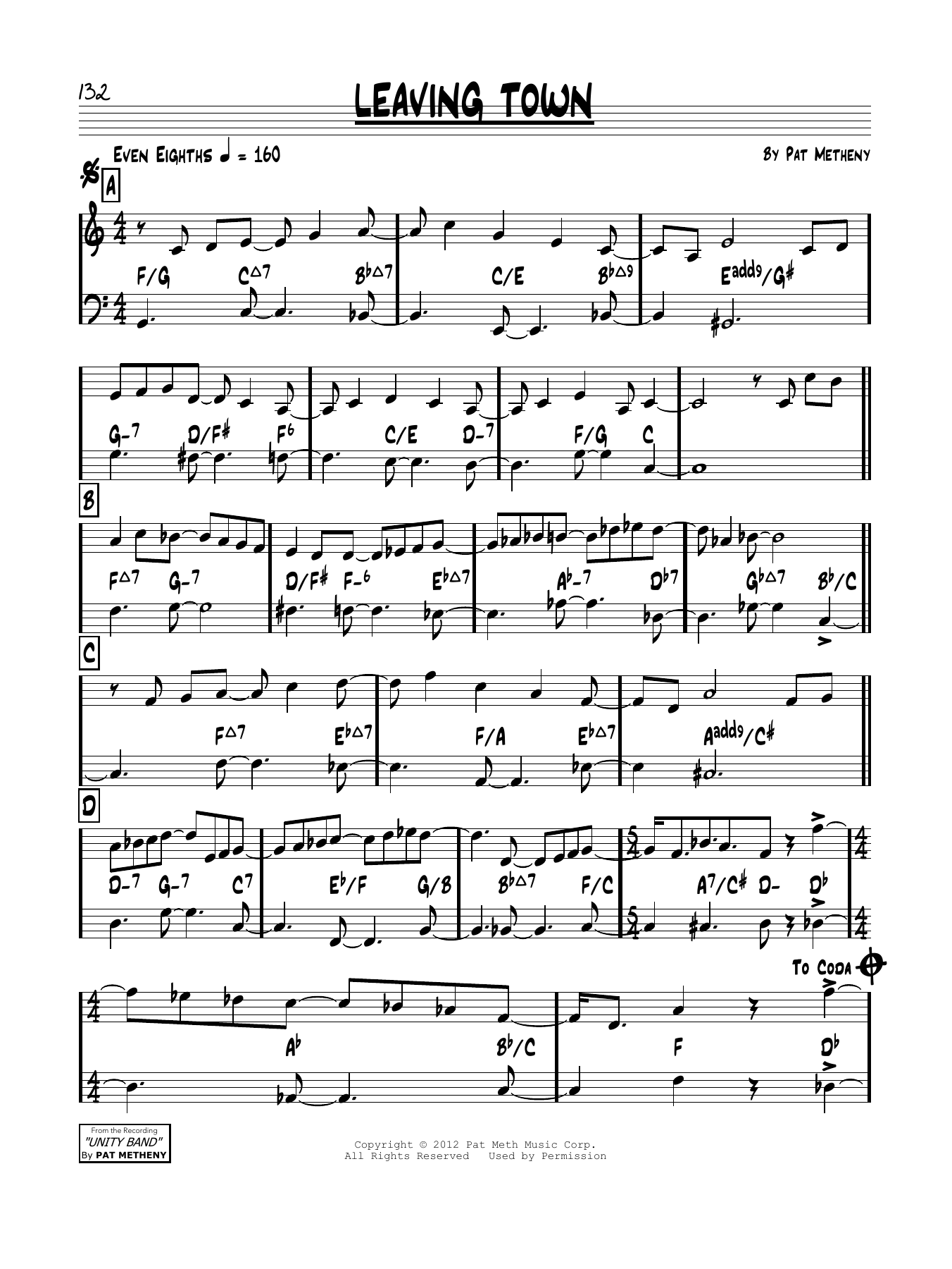 Pat Metheny Leaving Town Sheet Music