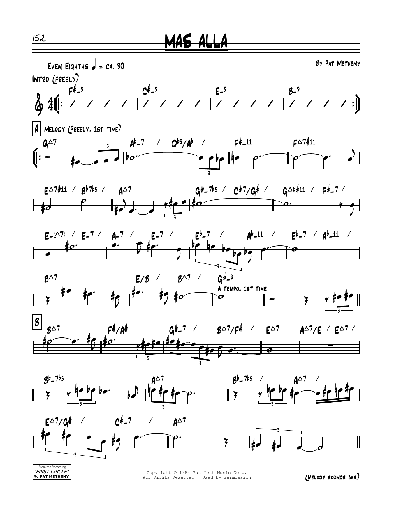 Pat Metheny Mas Alla Sheet Music