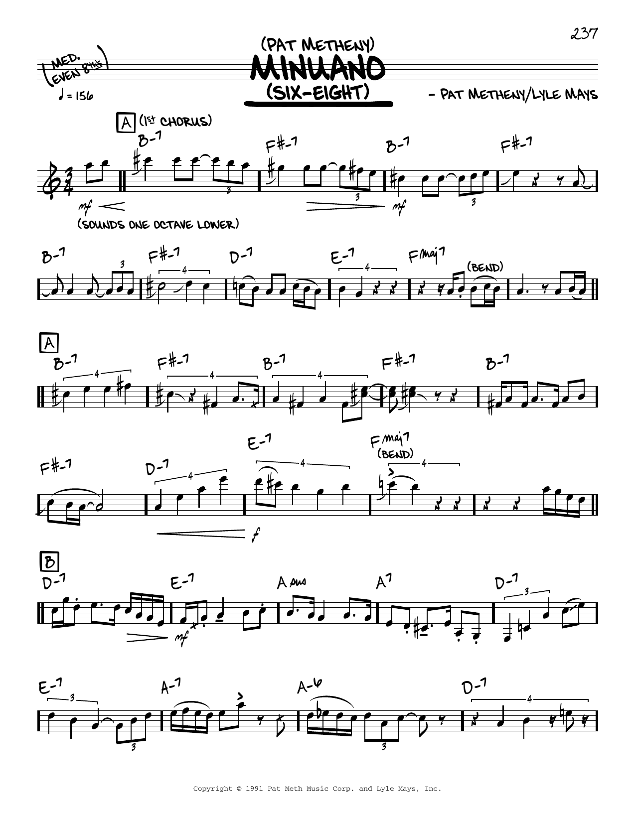 Pat Metheny Minuano (Six-Eight) (solo only) Sheet Music