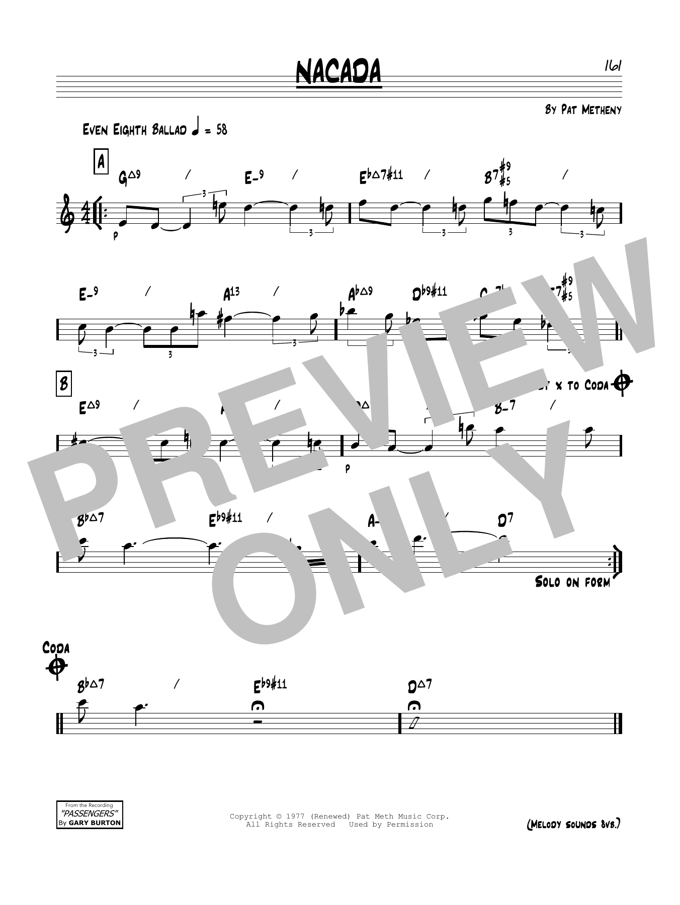 Pat Metheny Nacada Sheet Music