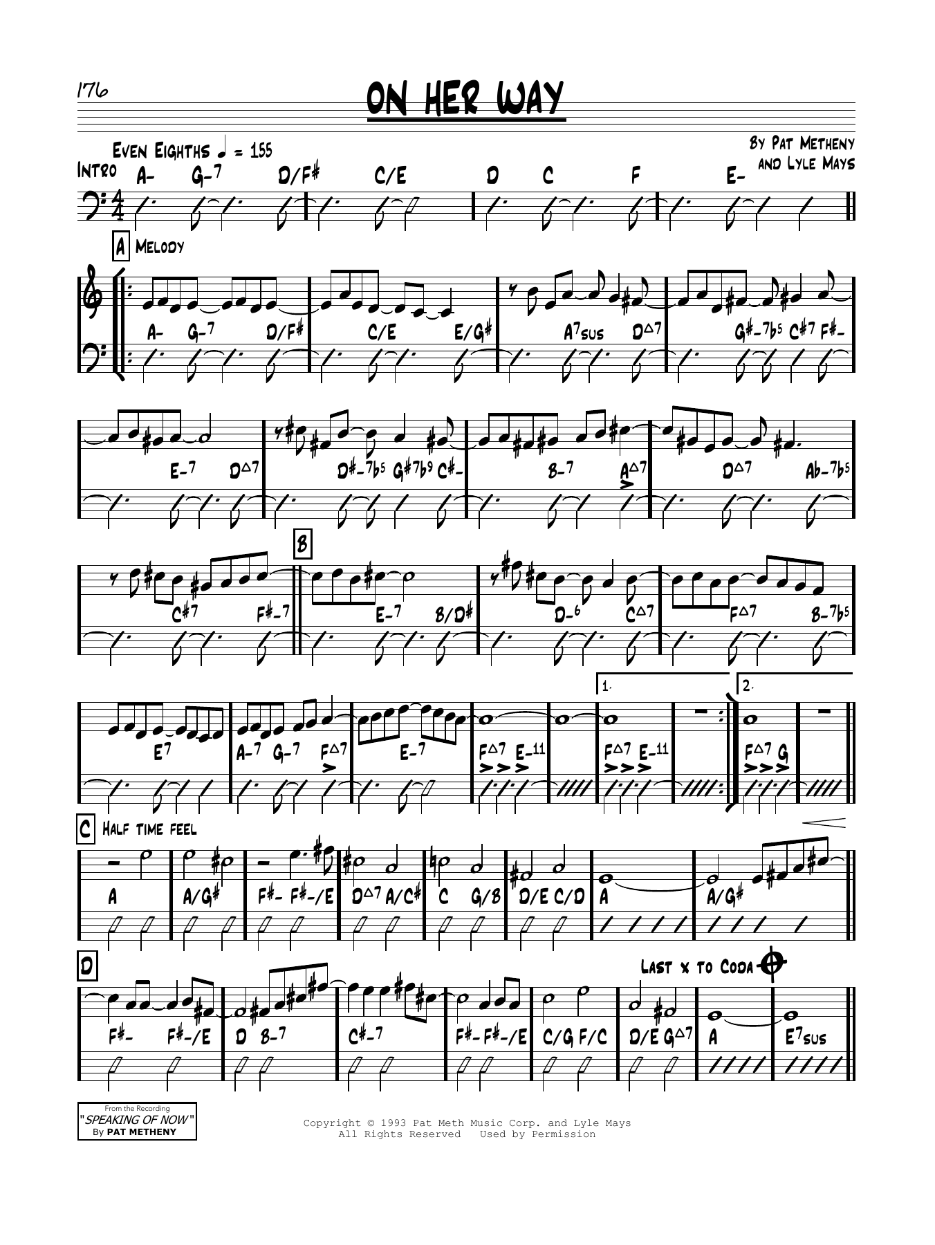 Pat Metheny On Her Way Sheet Music