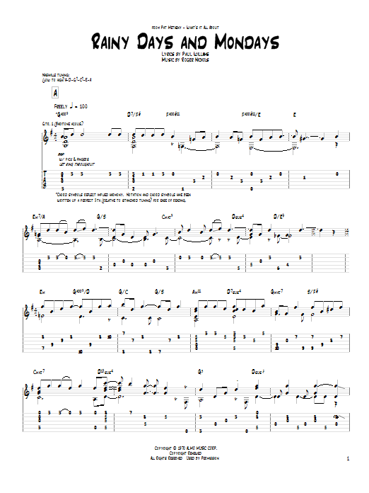 Pat Metheny Rainy Days And Mondays Sheet Music
