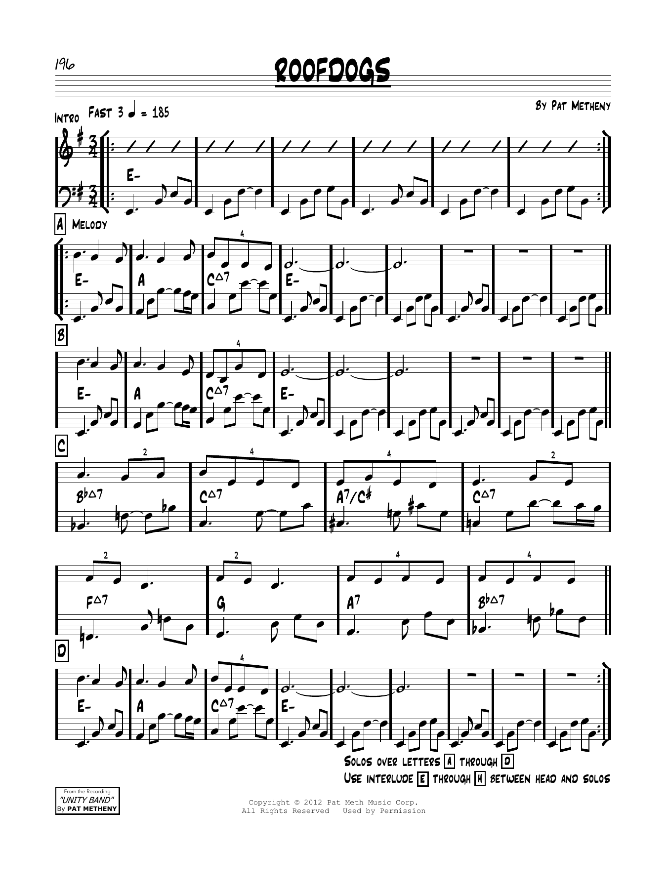 Pat Metheny Roofdogs Sheet Music