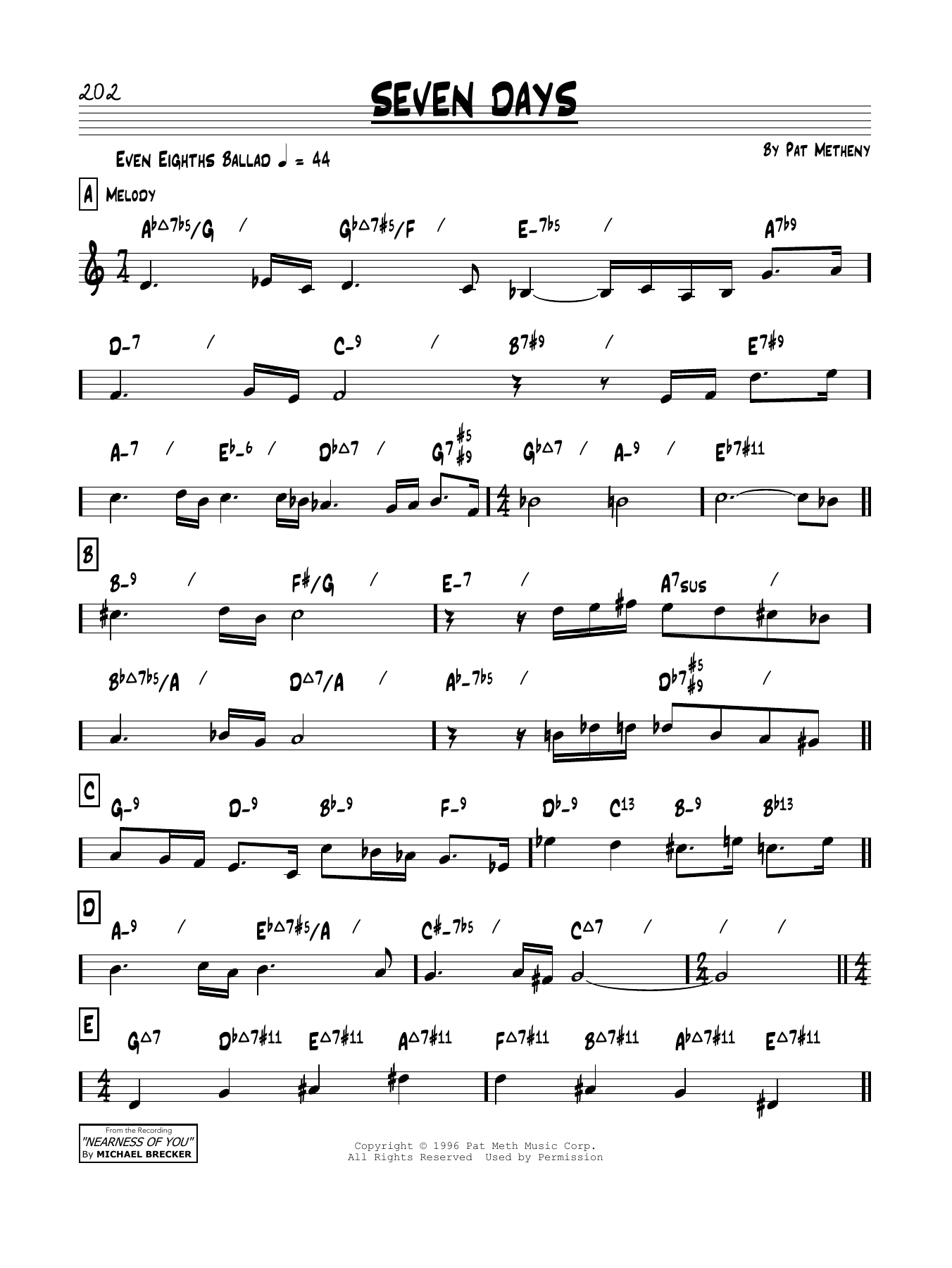 Pat Metheny Seven Days Sheet Music
