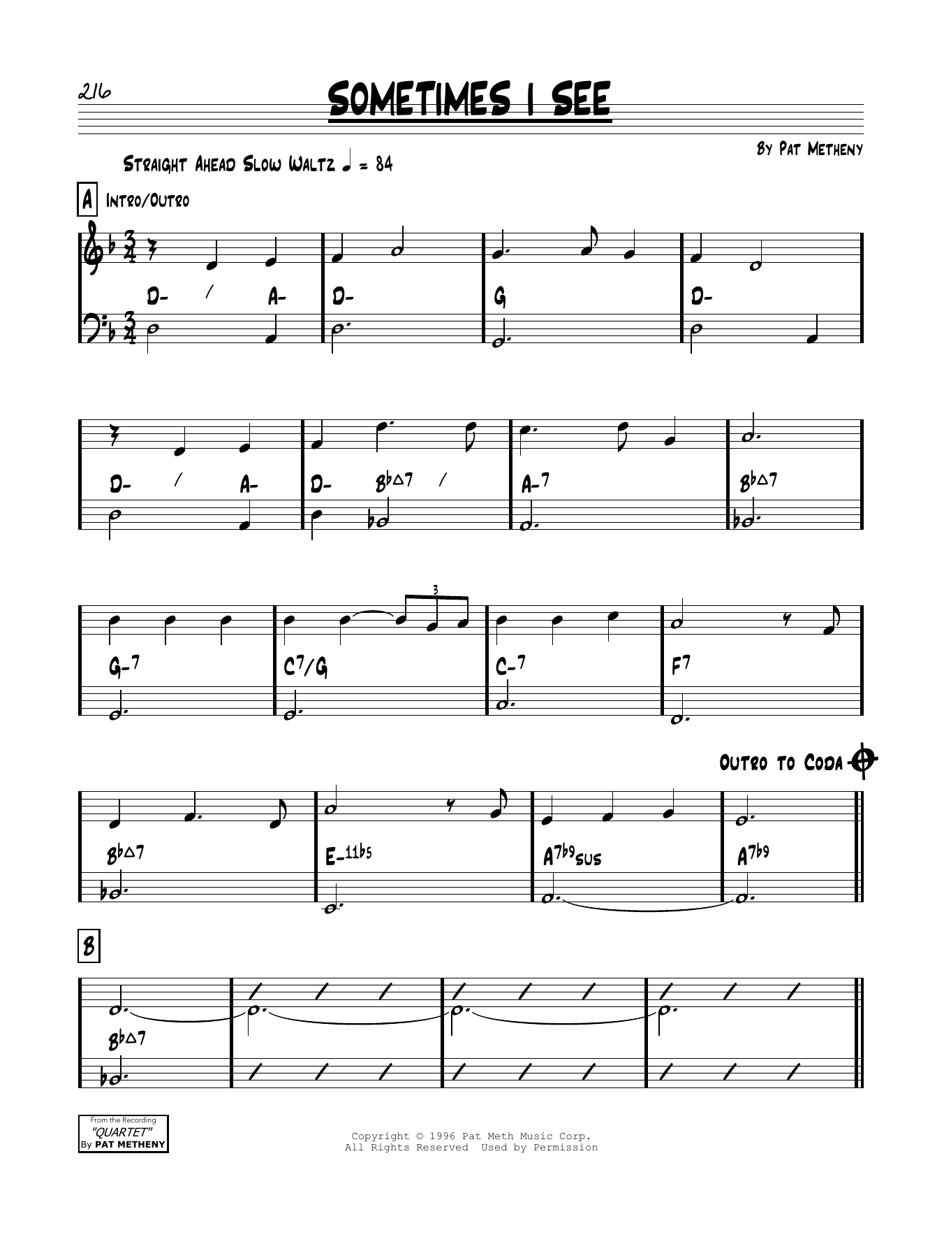 Pat Metheny Sometimes I See Sheet Music
