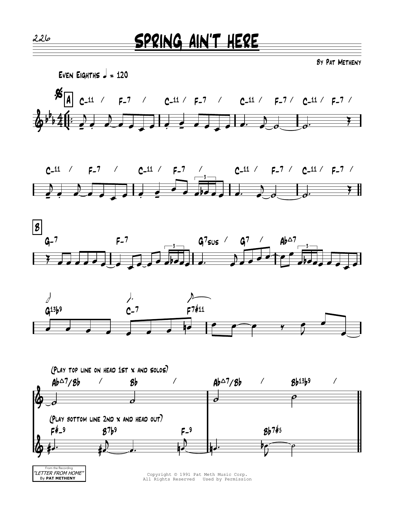Pat Metheny Spring Ain't Here Sheet Music