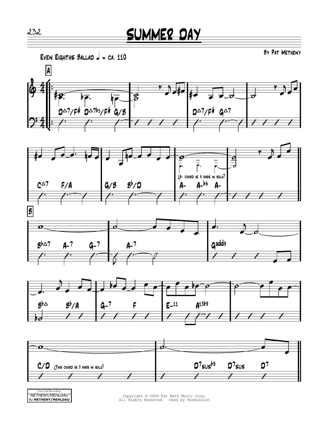 Pat Metheny Summer Day Sheet Music