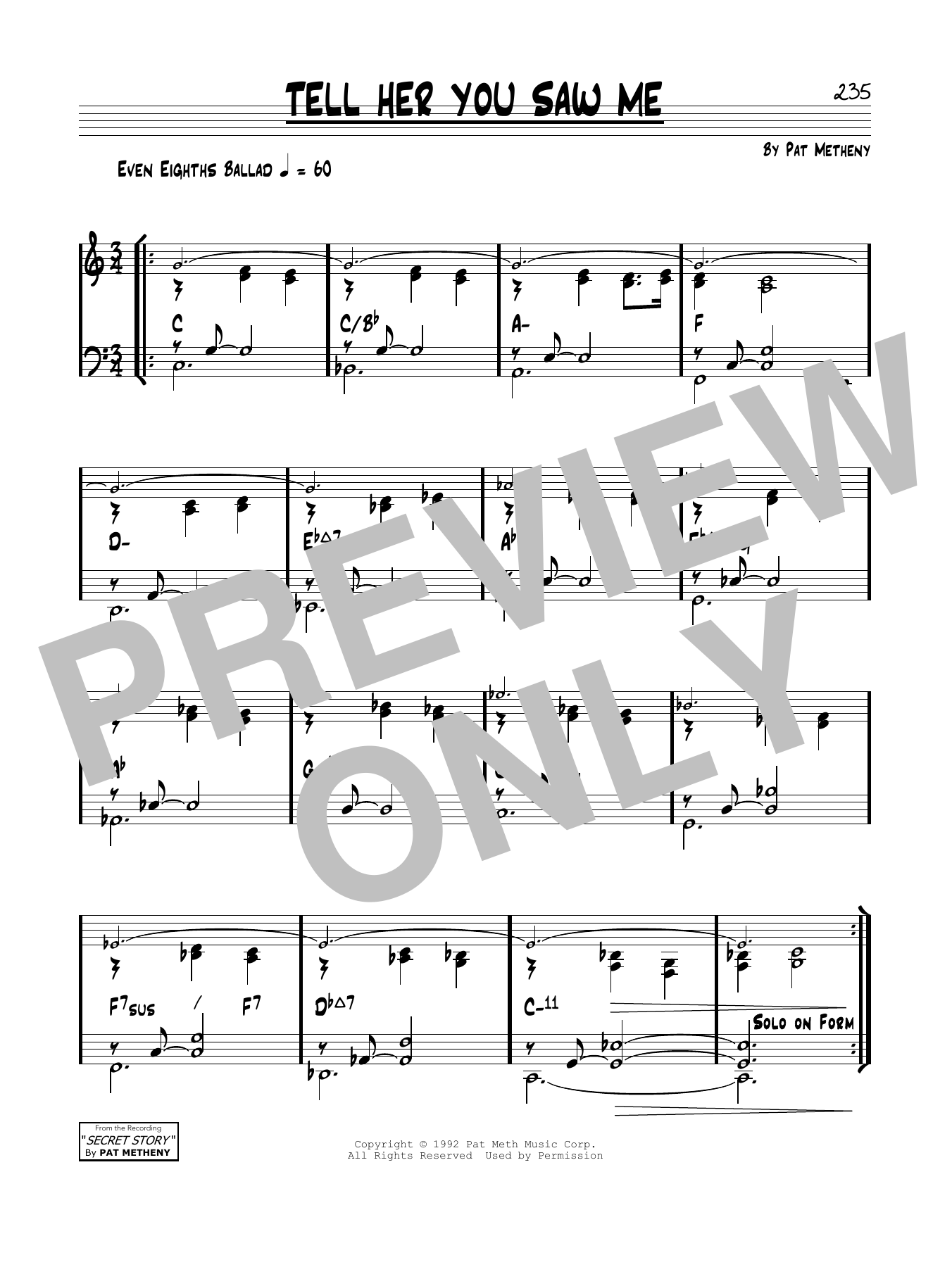 Pat Metheny Tell Her You Saw Me Sheet Music