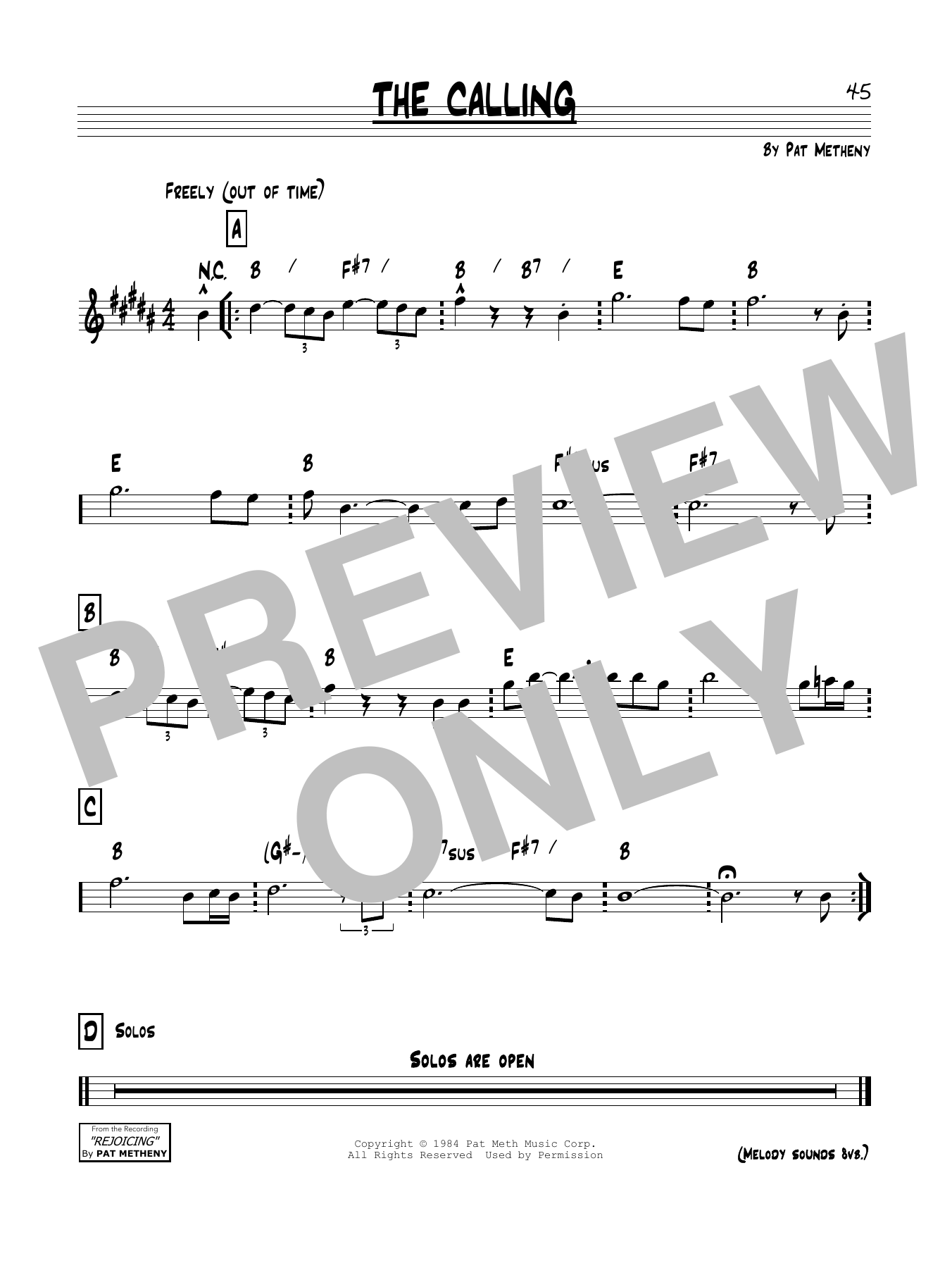 Pat Metheny The Calling Sheet Music