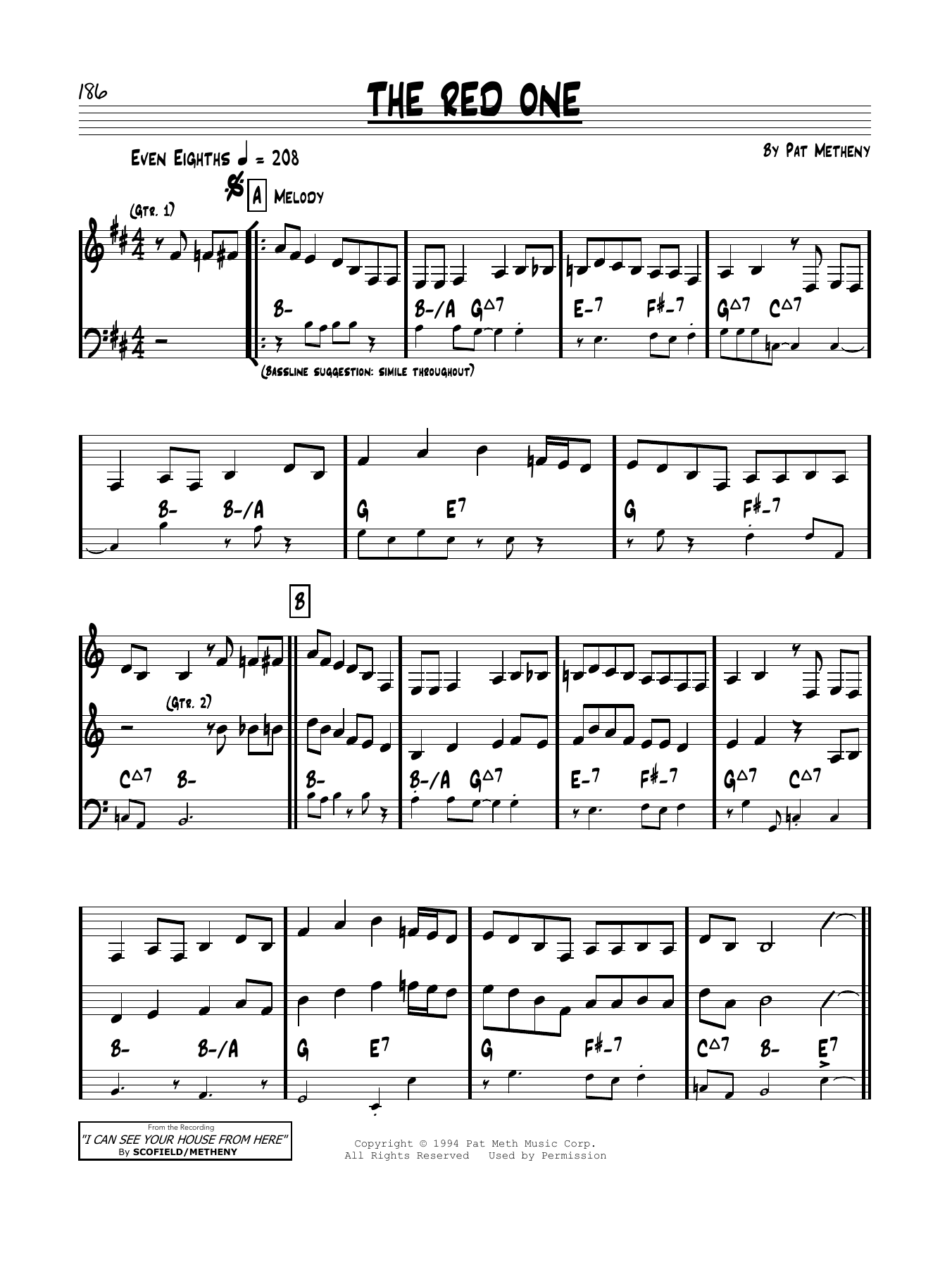 Pat Metheny The Red One Sheet Music