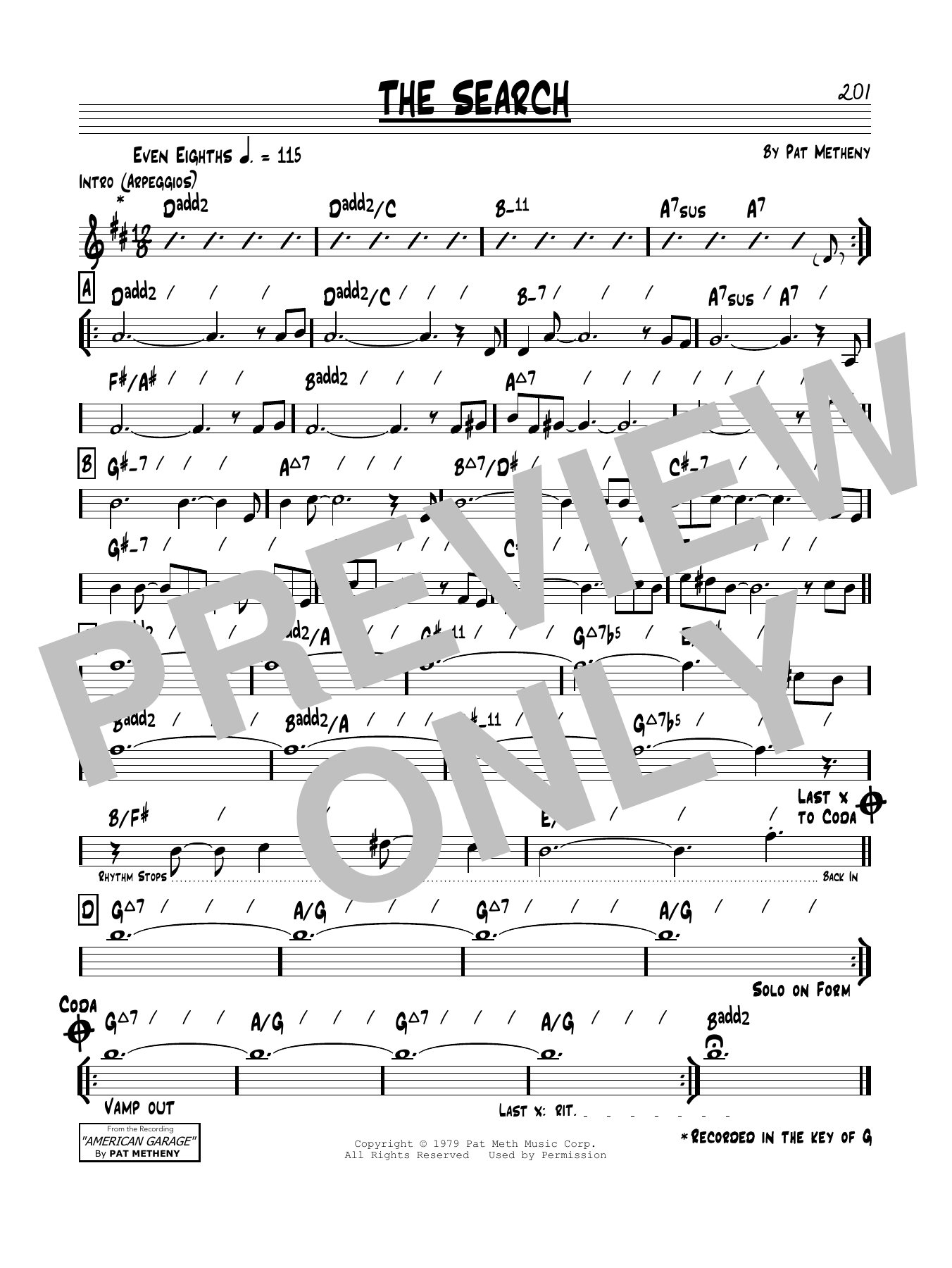 Pat Metheny The Search Sheet Music