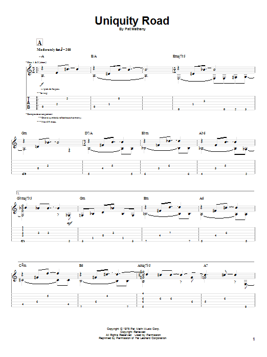 Pat Metheny Uniquity Road Sheet Music