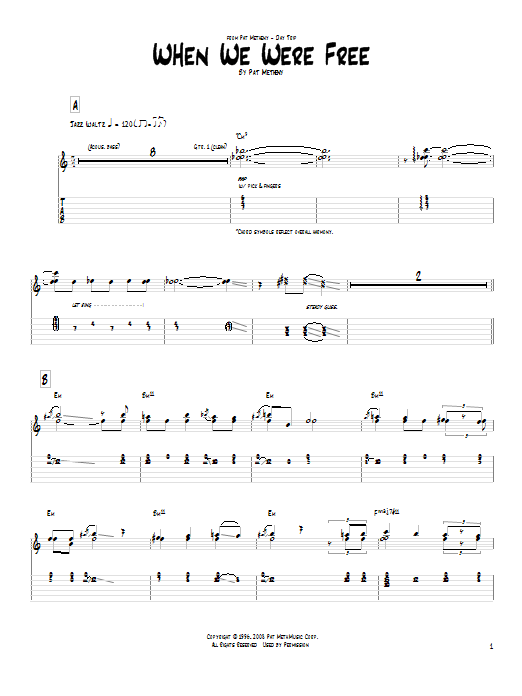 Pat Metheny When We Were Free Sheet Music