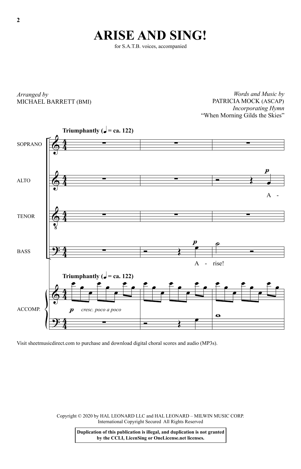Patricia Mock Arise And Sing (arr. Michael Barrett) Sheet Music
