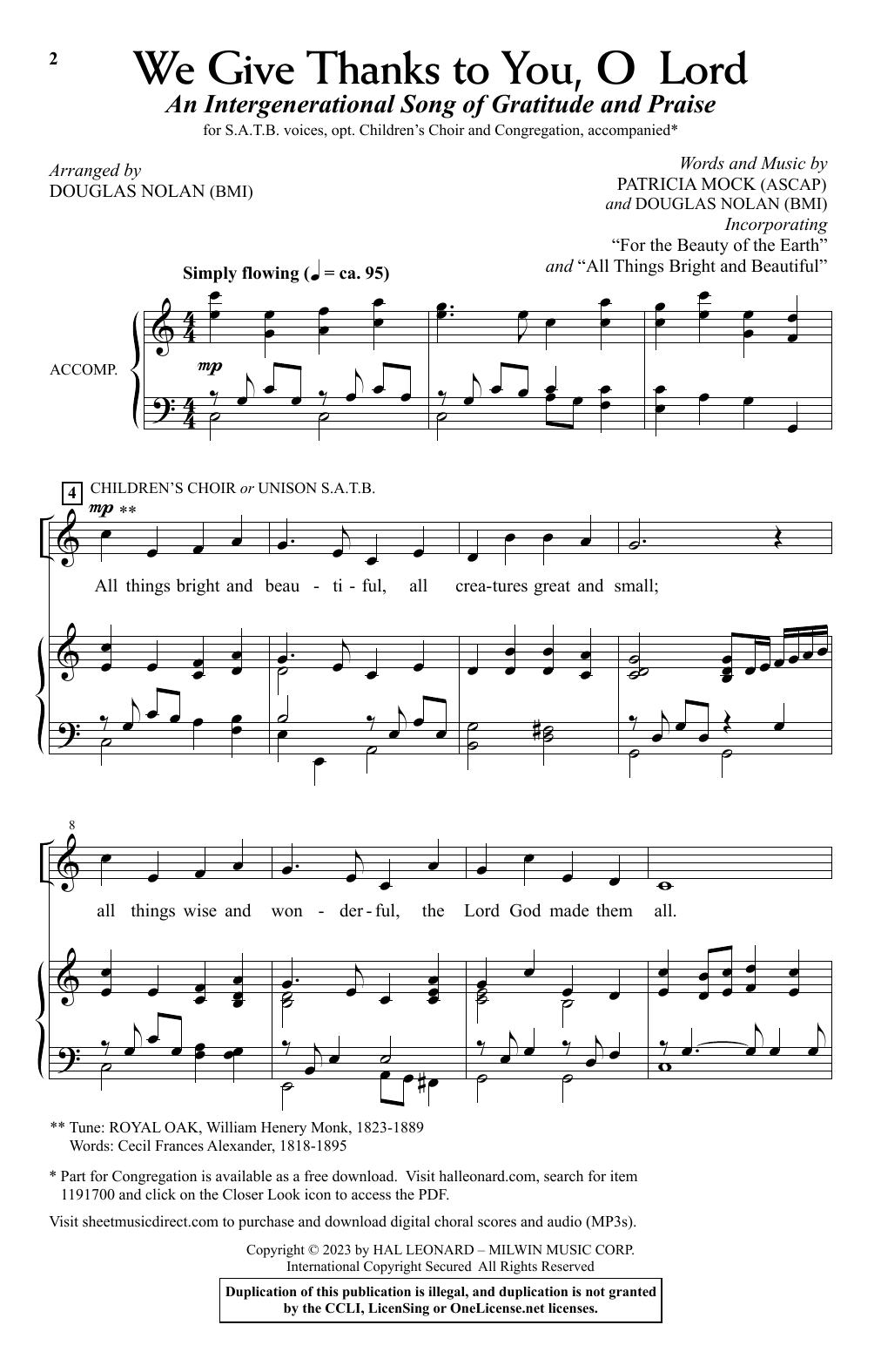 Patricia Mock We Give Thanks To You, O Lord (arr. Douglas Nolan) Sheet Music
