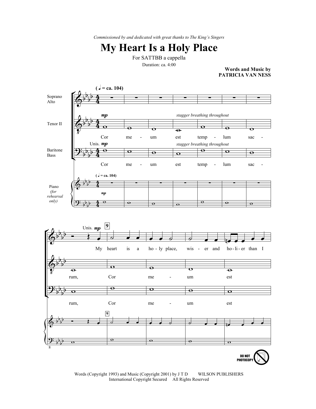 Patricia Van Ness Cor Meum Est Templum Sacrum (My Heart Is A Holy Place) Sheet Music