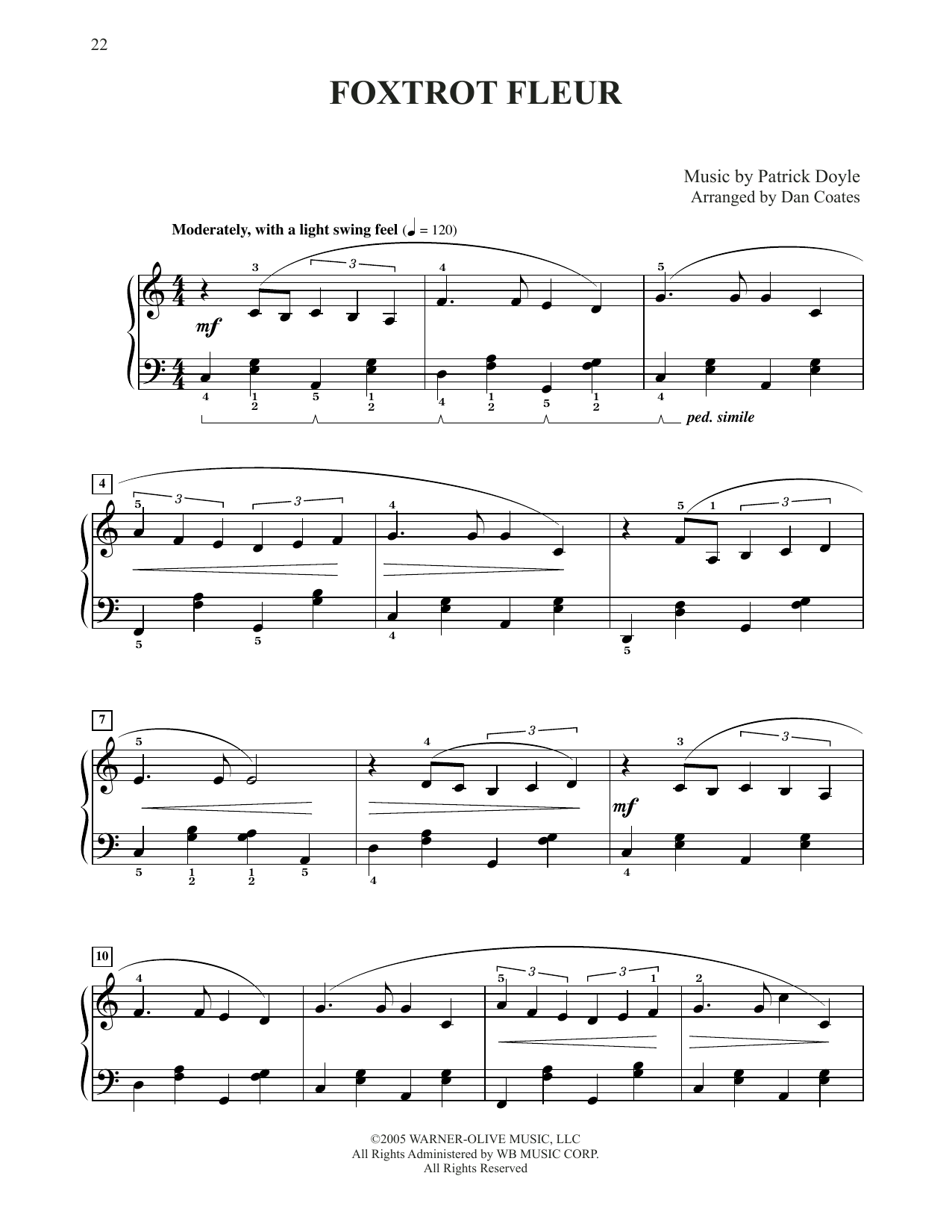 Patrick Doyle Foxtrot Fleur (from Harry Potter) (arr. Dan Coates) Sheet Music