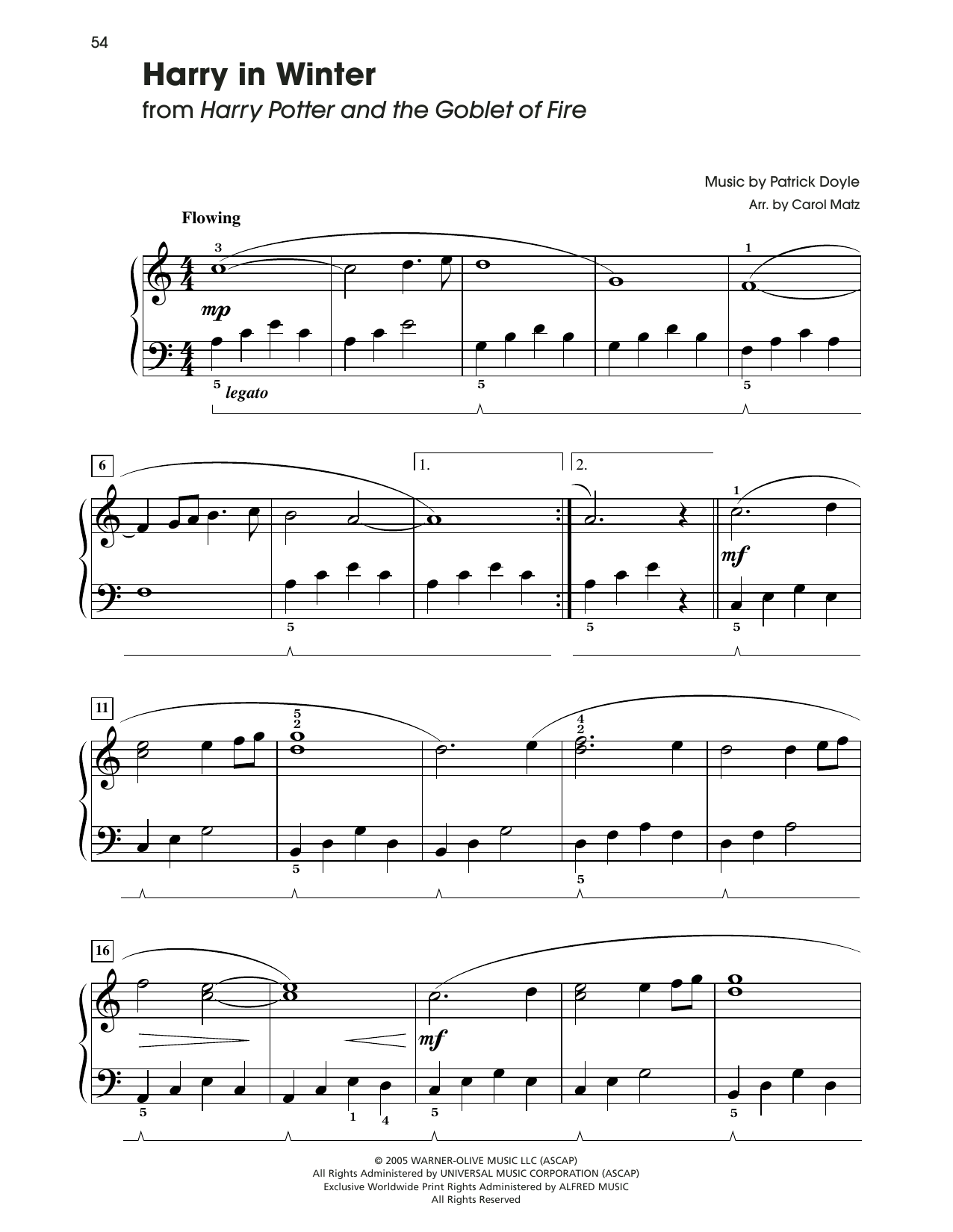 Patrick Doyle Harry In Winter (from Harry Potter) (arr. Carol Matz) Sheet Music