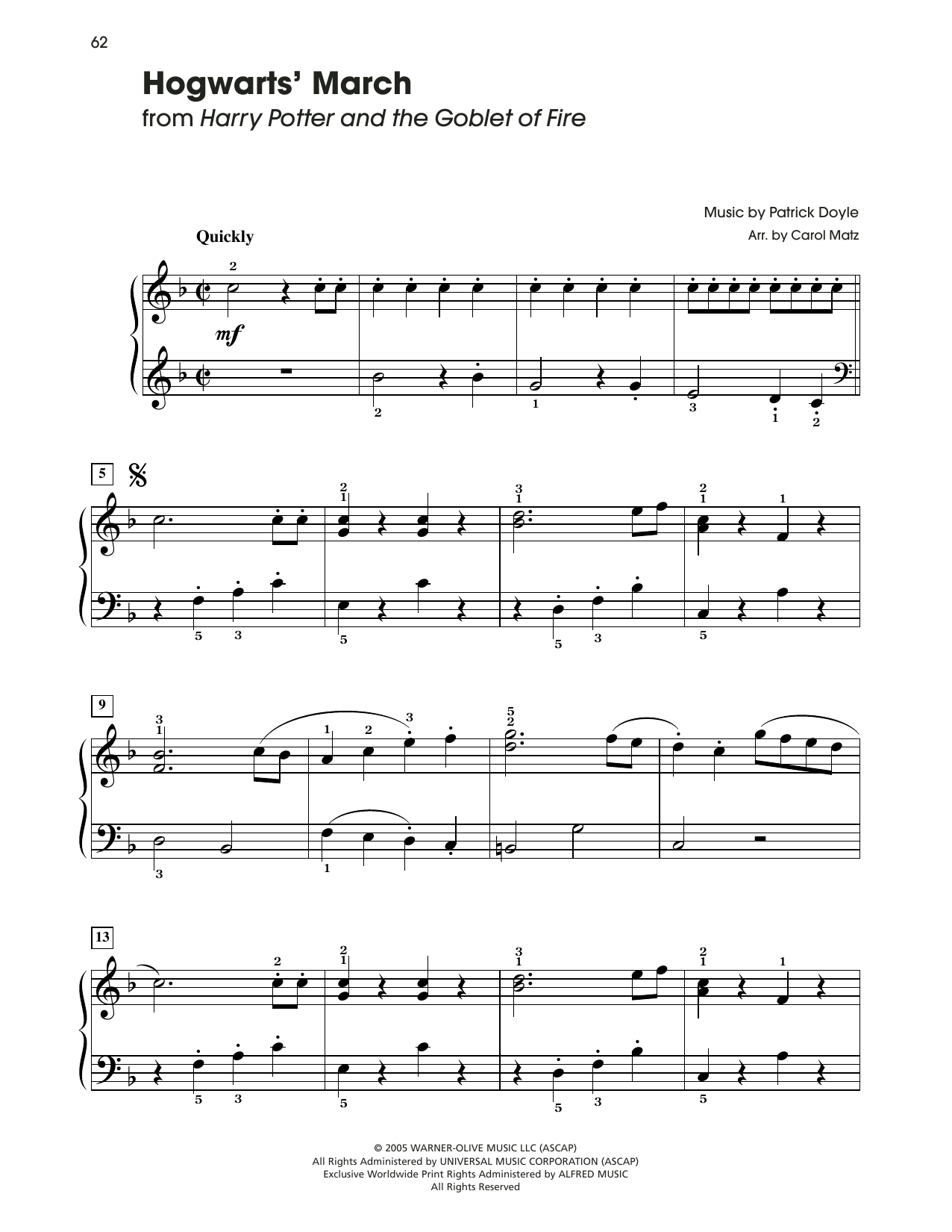 Patrick Doyle Hogwarts' March (from Harry Potter) (arr. Carol Matz) Sheet Music