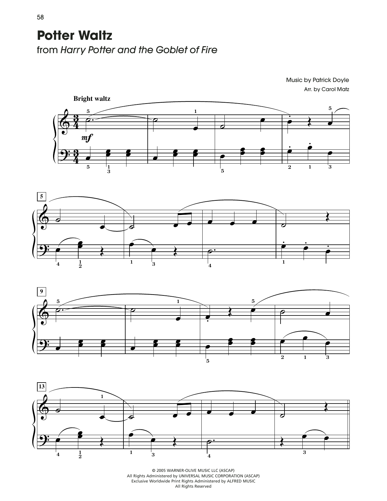 Patrick Doyle Potter Waltz (from Harry Potter) (arr. Carol Matz) Sheet Music