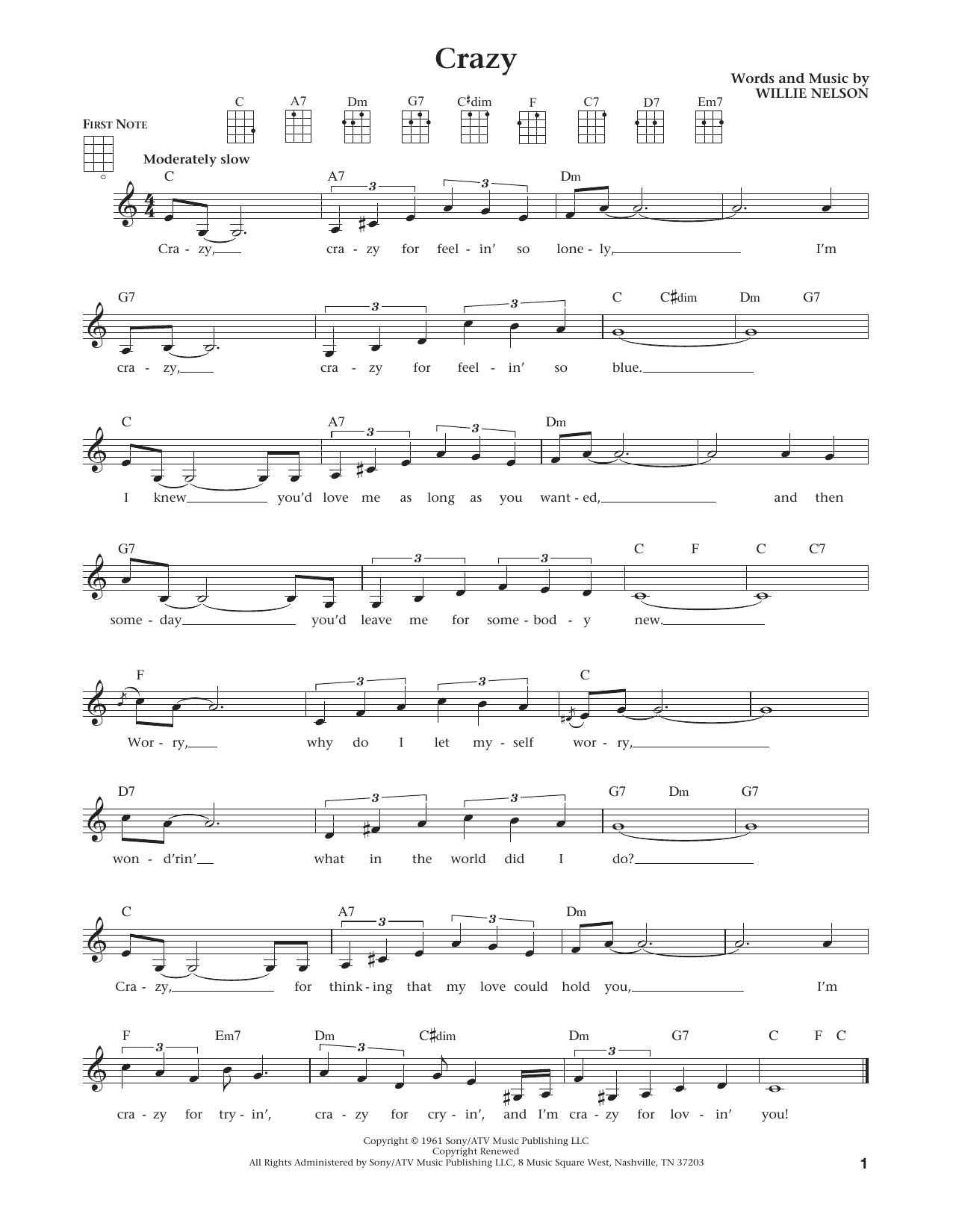 Patsy Cline Crazy (from The Daily Ukulele) (arr. Liz and Jim Beloff) Sheet Music