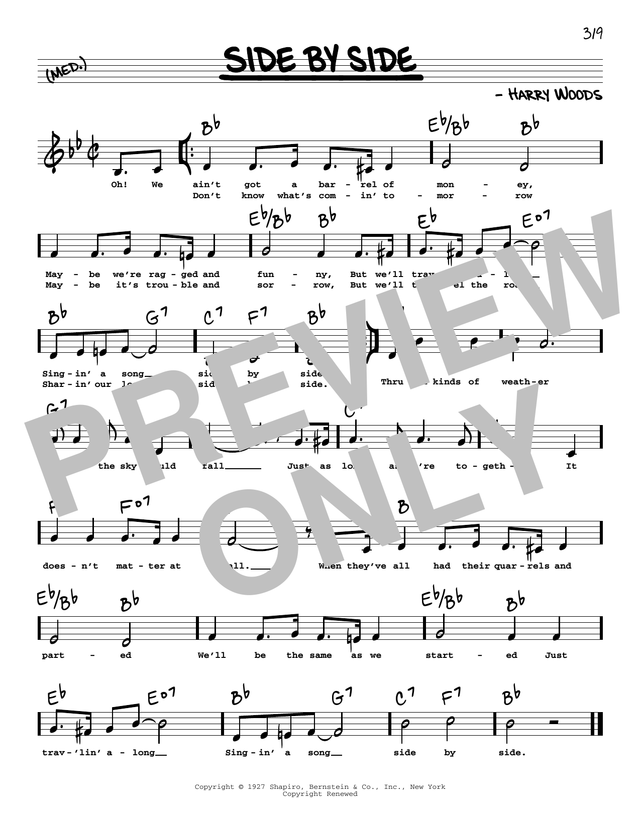 Patsy Cline Side By Side (Low Voice) Sheet Music