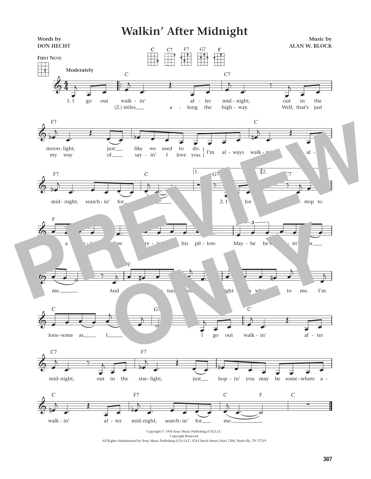 Patsy Cline Walkin' After Midnight (from The Daily Ukulele) (arr. Jim Beloff) Sheet Music