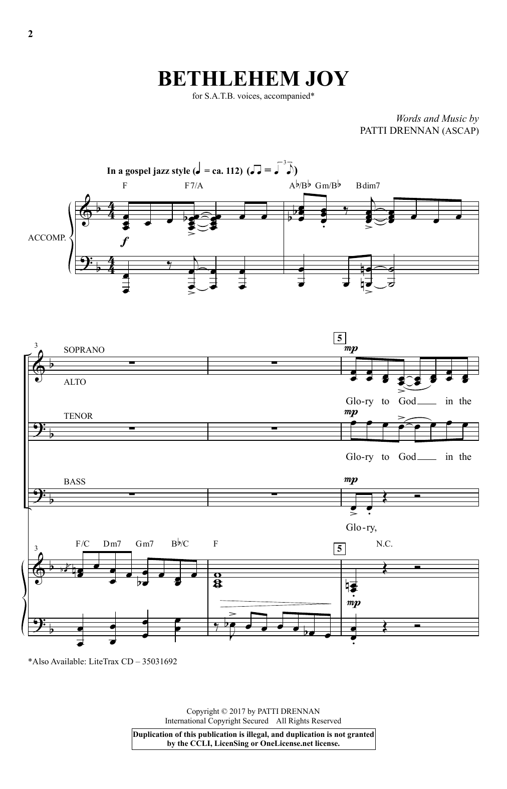 Patti Drennan Bethlehem Joy Sheet Music
