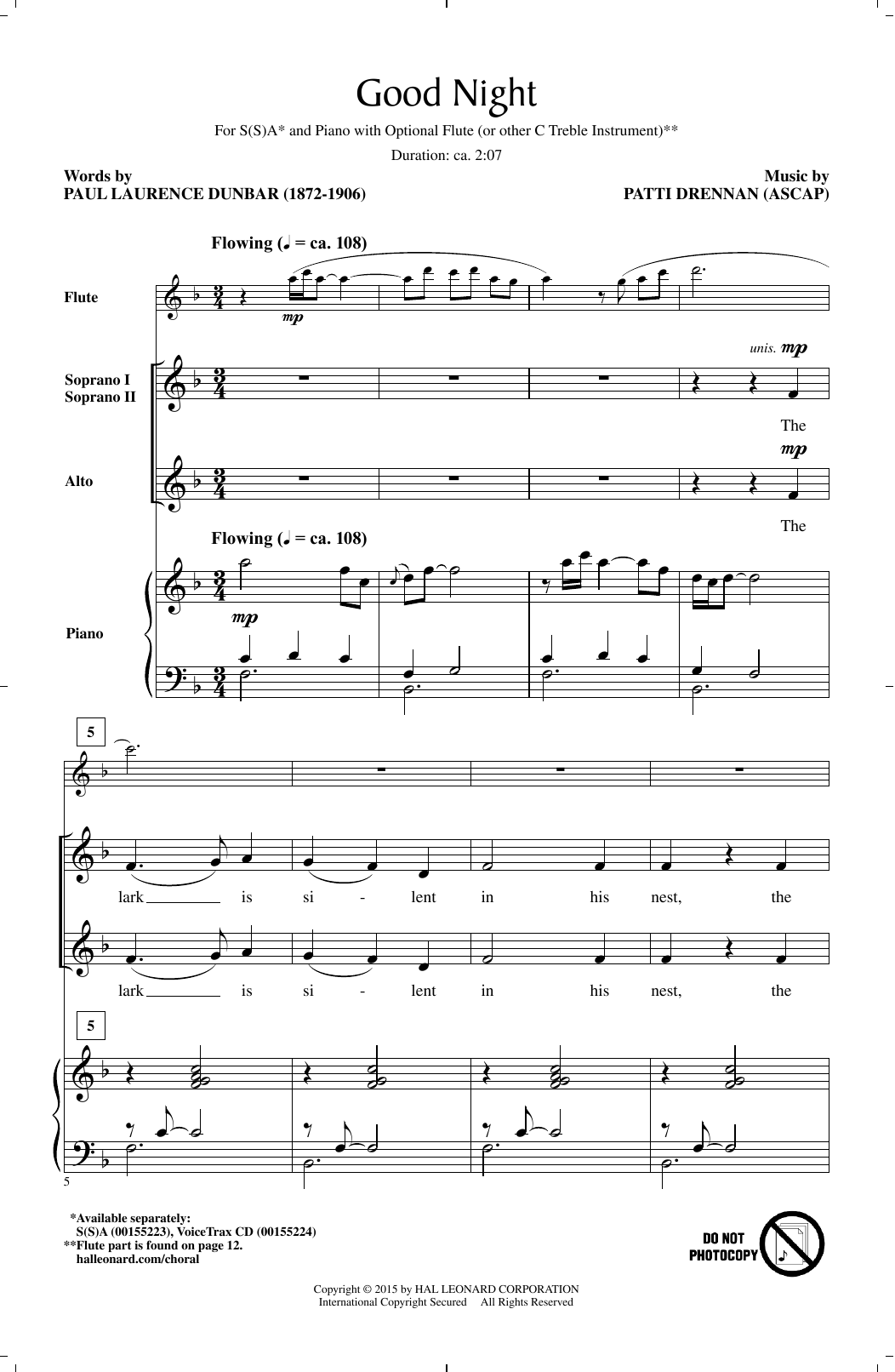 Patti Drennan Good Night Sheet Music