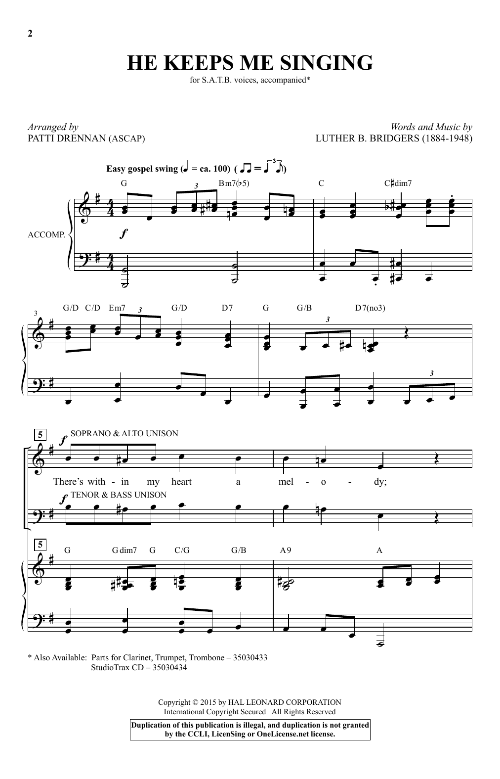 Patti Drennan He Keeps Me Singing Sheet Music