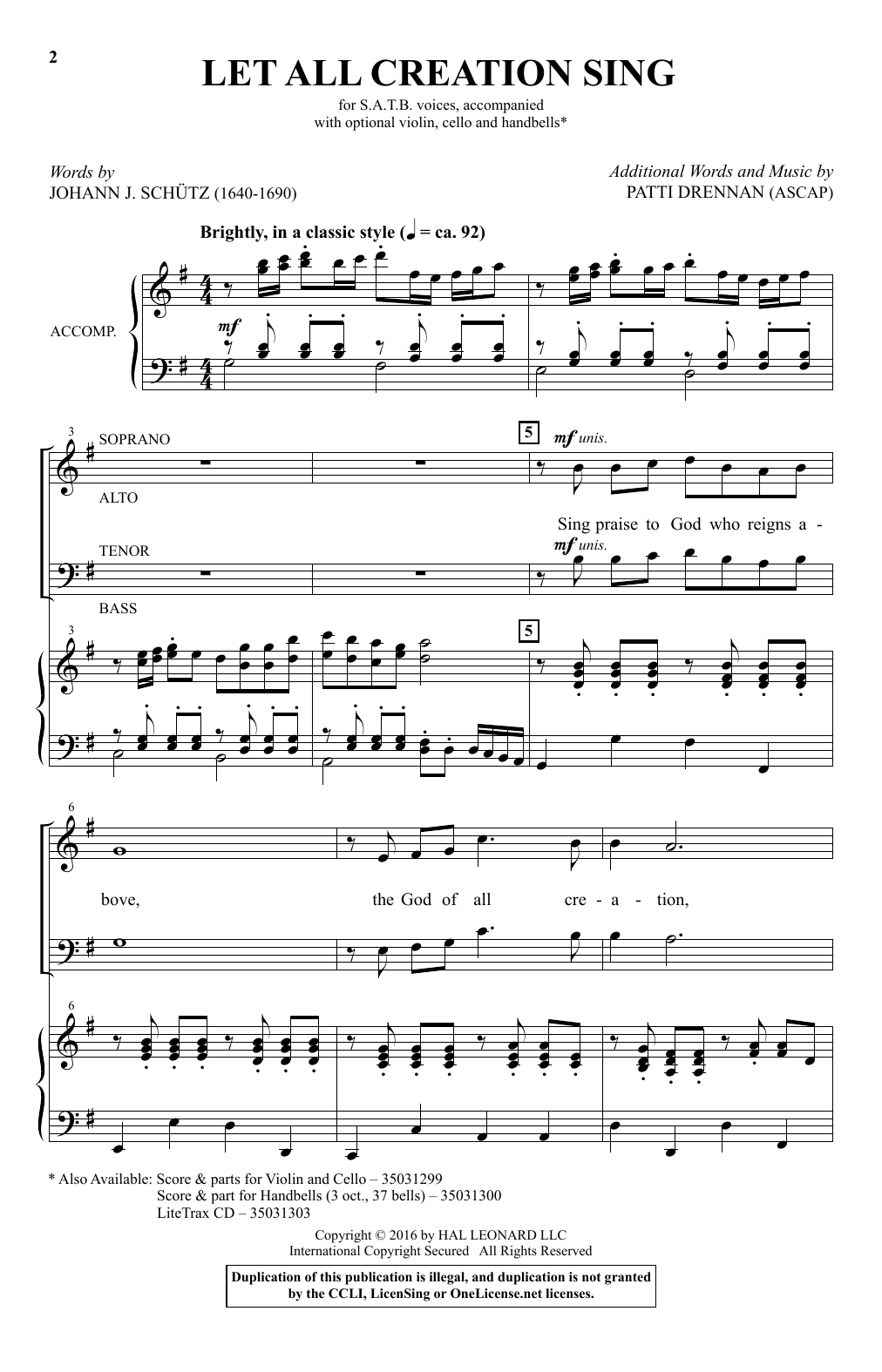 Patti Drennan Let All Creation Sing Sheet Music