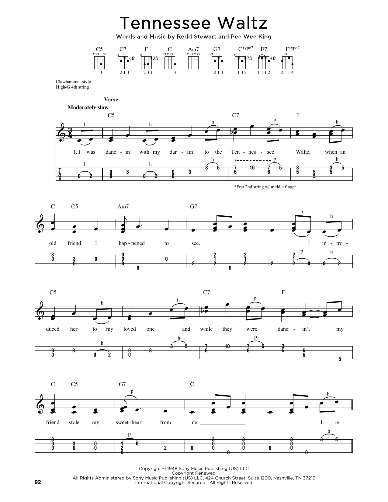 Patti Page Tennessee Waltz (arr. Jim Schustedt) Sheet Music