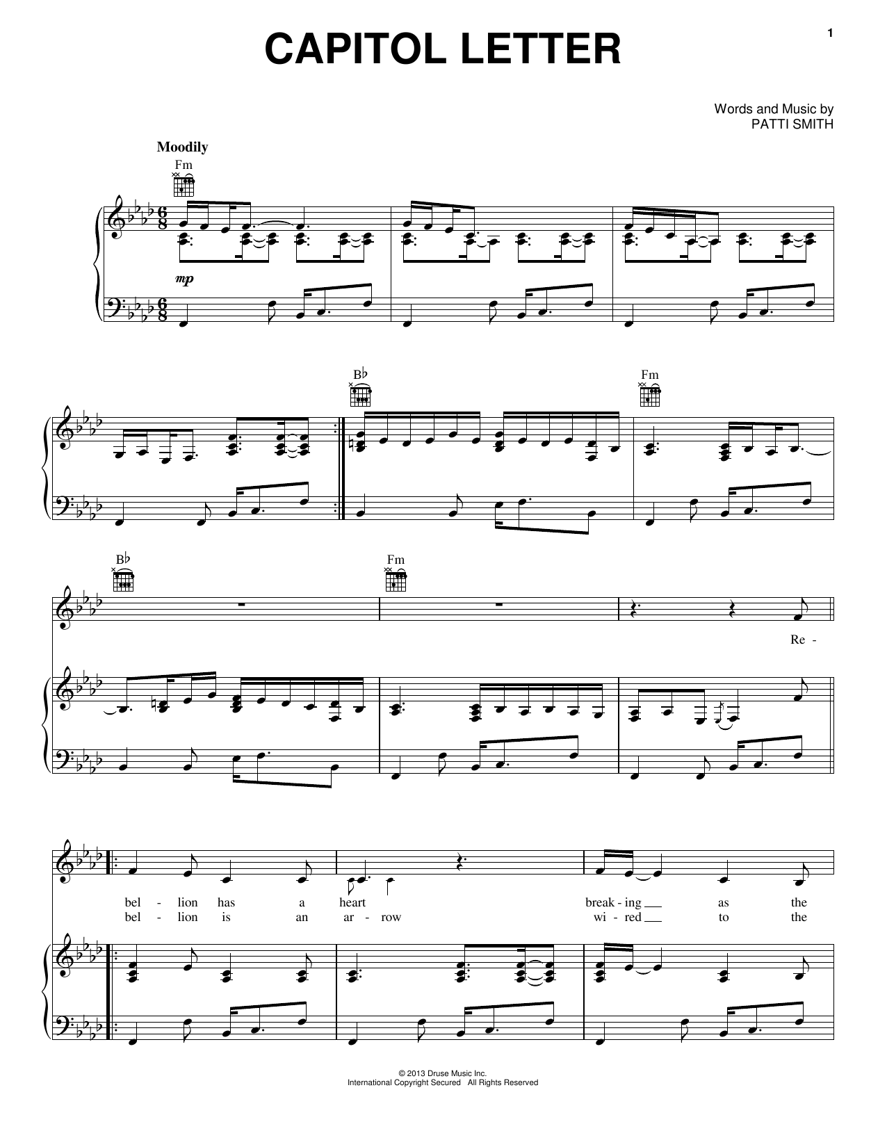 Patti Smith Capitol Letter Sheet Music