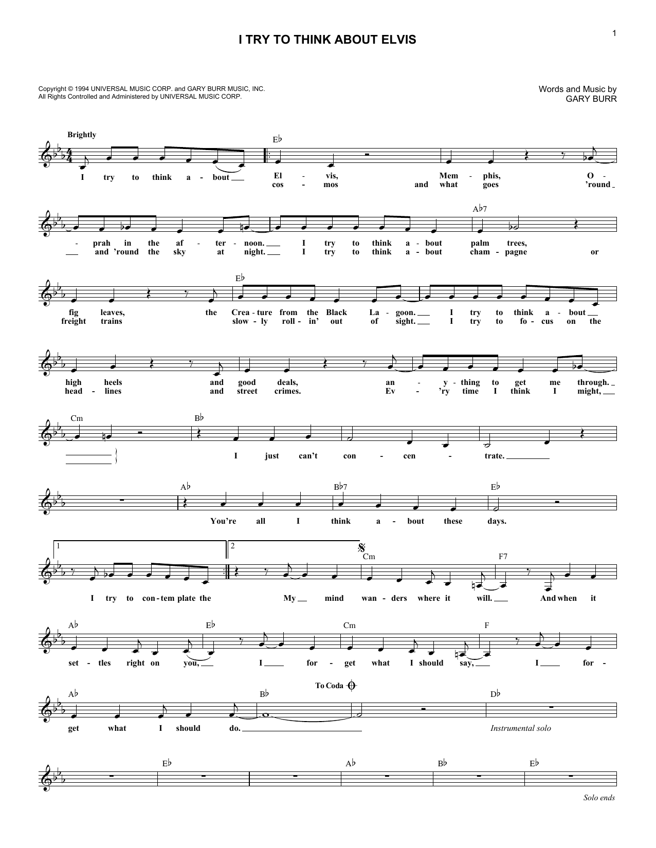 Patty Loveless I Try To Think About Elvis Sheet Music