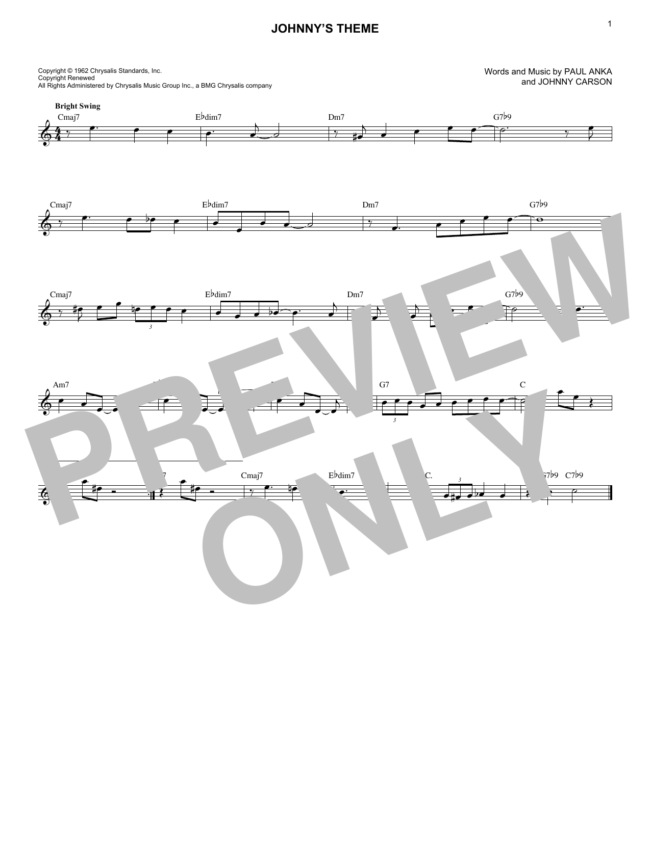 Paul Anka Johnny's Theme Sheet Music