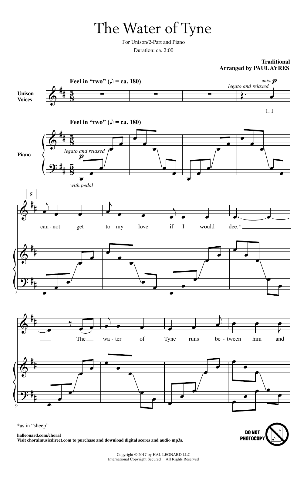 Paul Ayres The Water Of Tyne Sheet Music