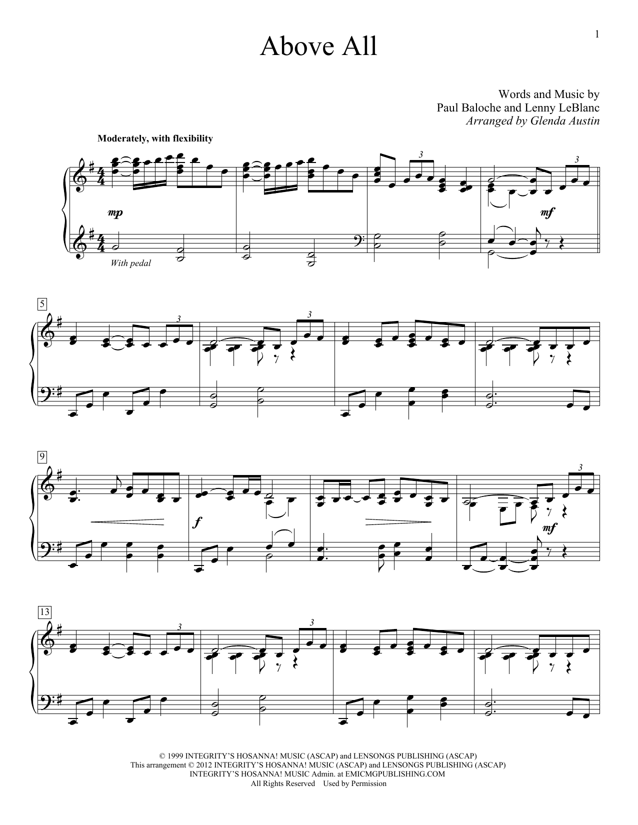 Paul Baloche Above All (arr. Glenda Austin) Sheet Music