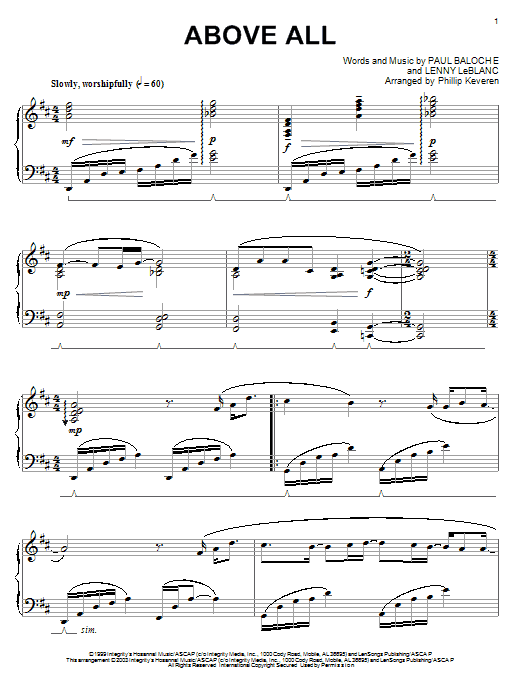 Paul Baloche Above All (arr. Phillip Keveren) Sheet Music