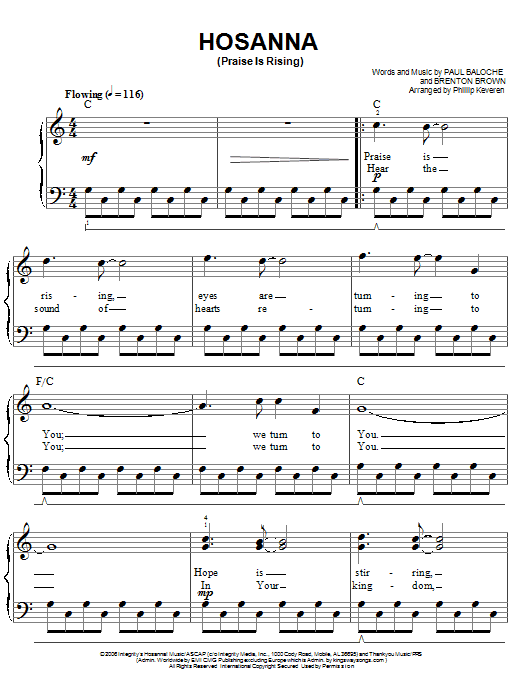 Paul Baloche Hosanna (Praise Is Rising) (arr. Phillip Keveren) Sheet Music