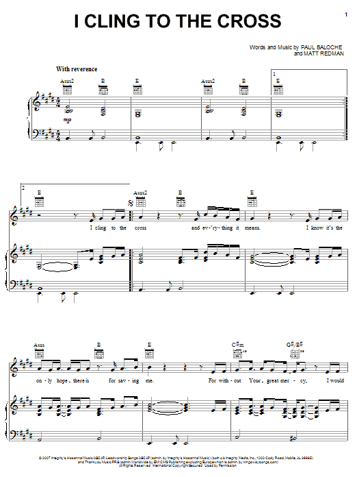 Paul Baloche I Cling To The Cross Sheet Music