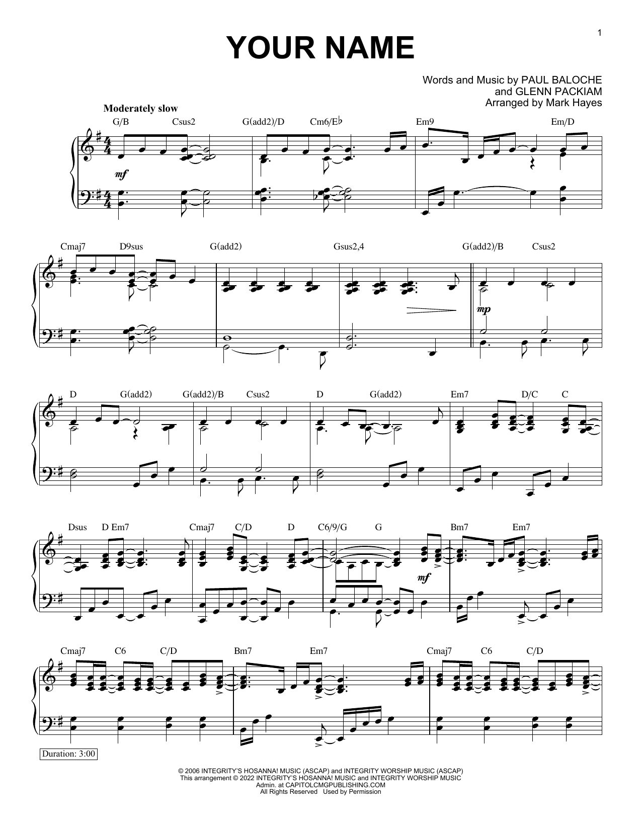 Paul Baloche Your Name (arr. Mark Hayes) Sheet Music