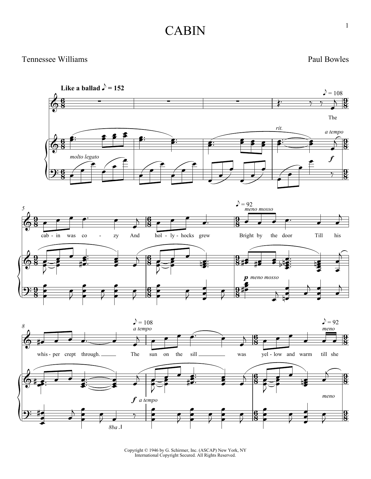 Paul Bowles Cabin Sheet Music